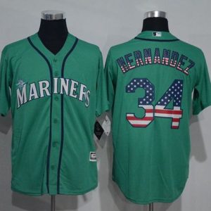 Seattle Mariners #34 Felix Hernandez Green USA Flag Fashion Stitched MLB Jersey