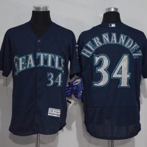 Seattle Mariners #34 Felix Hernandez Navy Blue Flexbase Collection Stitched MLB Jersey