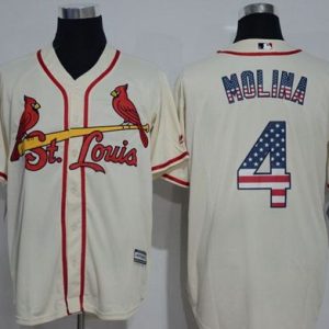 St. Louis Cardinals #4 Yadier Molina Cream USA Flag Fashion Stitched MLB Jersey