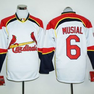 St. Louis Cardinals #6 Stan Musial White/Red Long Sleeve Stitched MLB Jersey