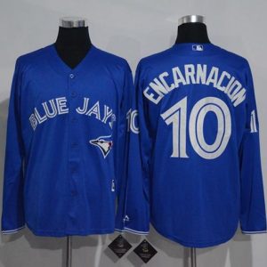 Toronto Blue Jays #10 Edwin Encarnacion Blue New Cool Base Long Sleeve Stitched MLB Jersey