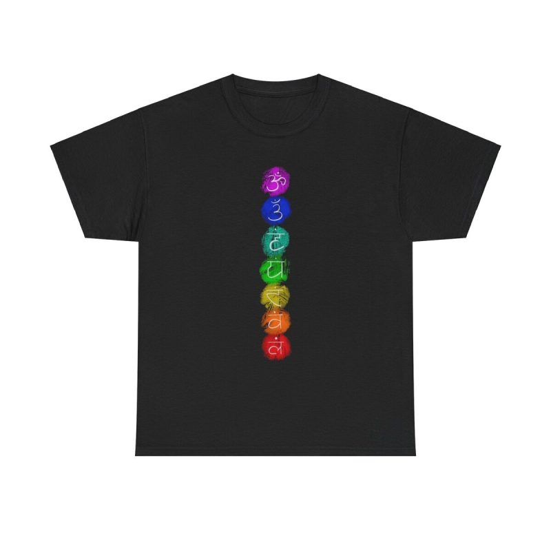 Chakra Column Unisex T-Shirt - Sanskrit Om Yoga Meditation Spiritual Energy Reiki Aura