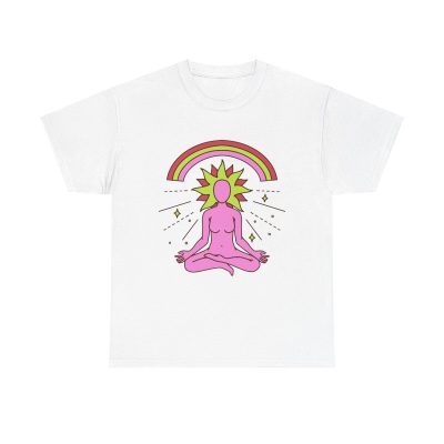 Rainbow Meditation Unisex T-Shirt - Yoga Spiritual Mindfulness Zen Peaceful Art Retro