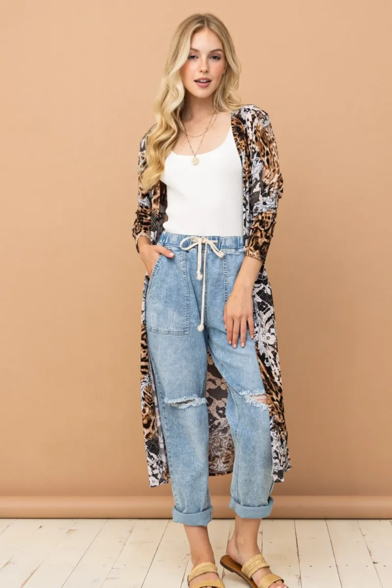 Leopard Kimono Open Front Longline Cardigan - Leopard