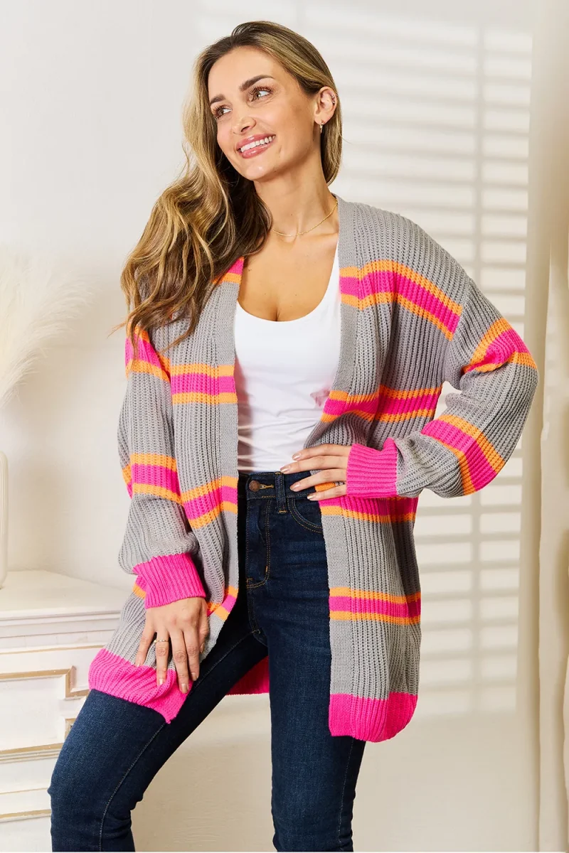 Ribbed Long Sleeve Cardigan - Dark Gray