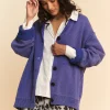 Shawl Collar Ribbed Detail Button Up Cardigan - Azure