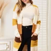 Color Block Dropped Shoulder Cardigan - Brown/Tan Stripe