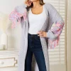 Fringe Sleeve Dropped Shoulder Cardigan - Cloudy Blue