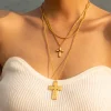 18K Gold-Plated Double Layered Cross Necklace - Gold