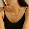 18K Gold-Plated Double Layered Heart Necklace - Gold