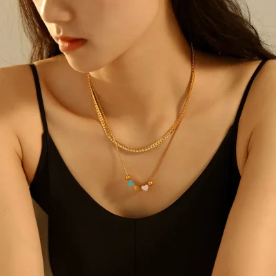 18K Gold-Plated Double Layered Heart Necklace - Gold