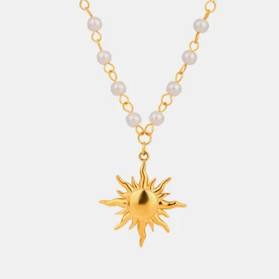18K Gold-Plated Pearl Sun Necklace - Gold