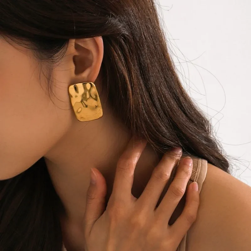 18K Gold-Plated Square Earrings - Gold