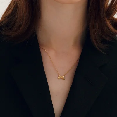 18K Gold-Plated Stainless Steel Bow Necklace - Gold
