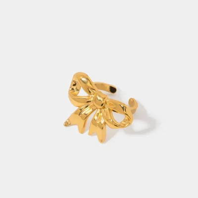 18K Gold-Plated Stainless Steel Bow Ring - Gold