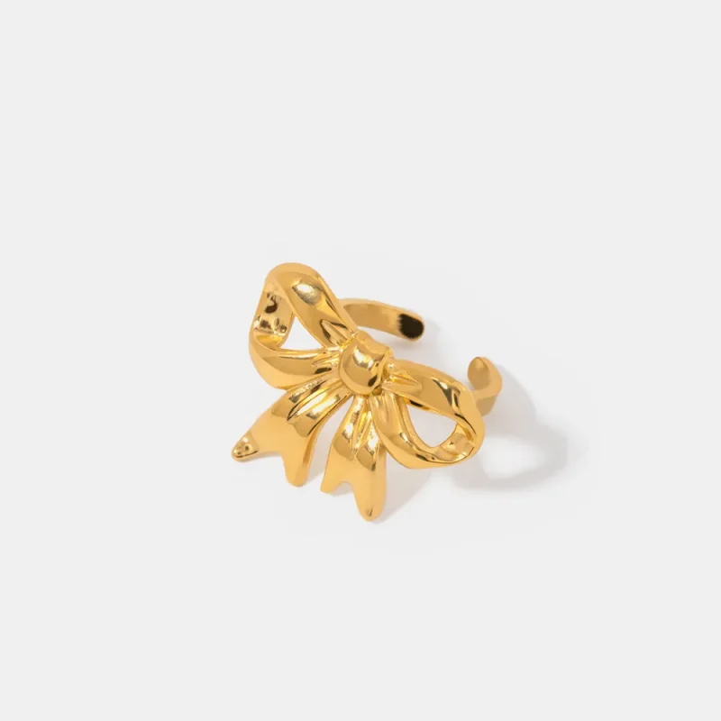 18K Gold-Plated Stainless Steel Bow Ring - Gold