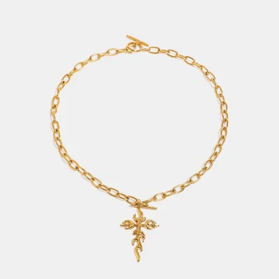 18K Gold-Plated Stainless Steel Cross Necklace - Gold