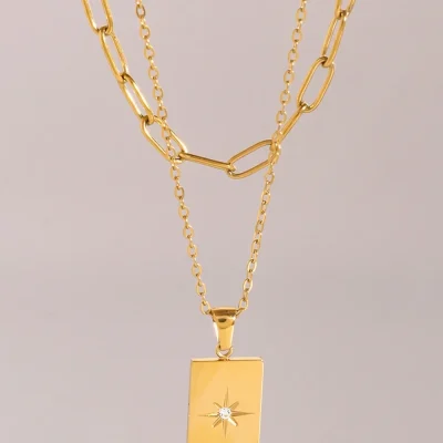 18K Gold-Plated Stainless Steel Double-Layered Necklace - Gold