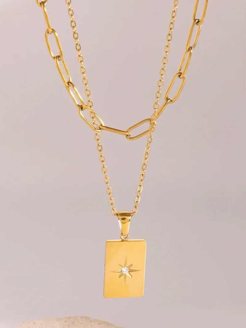 18K Gold-Plated Stainless Steel Double-Layered Necklace - Gold