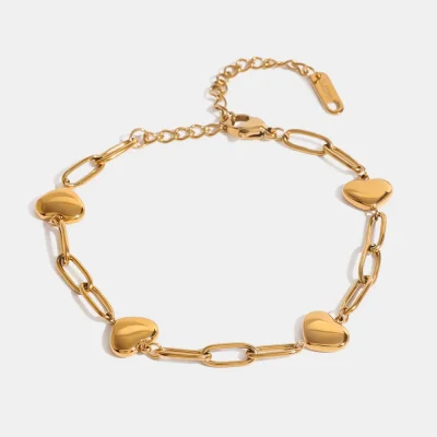 18K Gold-Plated Stainless Steel Heart Bracelet - Gold