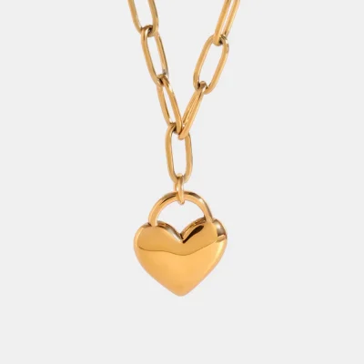 18K Gold-Plated Stainless Steel Heart Pendant Necklace - Gold