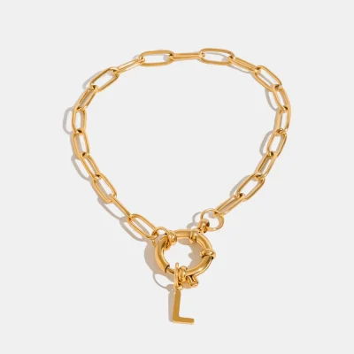 18K Gold-Plated Stainless Steel Letter L Bracelet - Gold