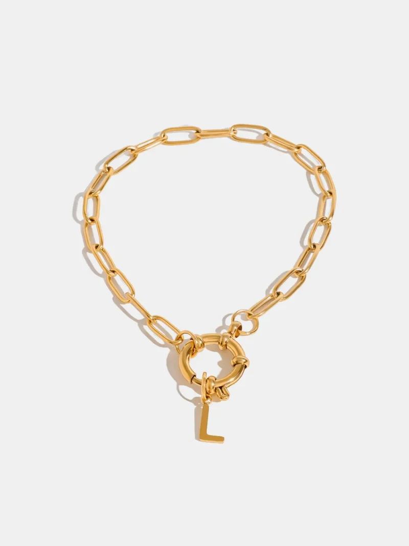 18K Gold-Plated Stainless Steel Letter L Bracelet - Gold