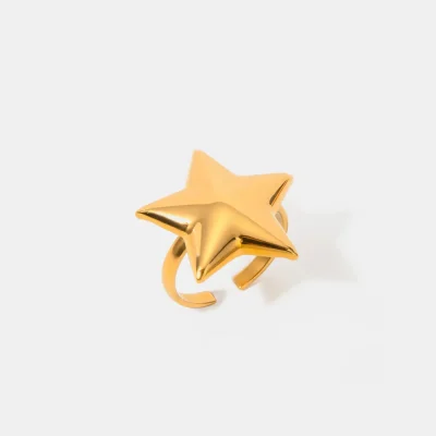 18K Gold-Plated Stainless Steel Star Ring - Gold