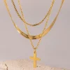 18K Gold-Plated Three-Layered Cross Necklace - Gold