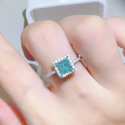 2 Carat 925 Sterling Silver Moissanite Square Shape Ring - Silver