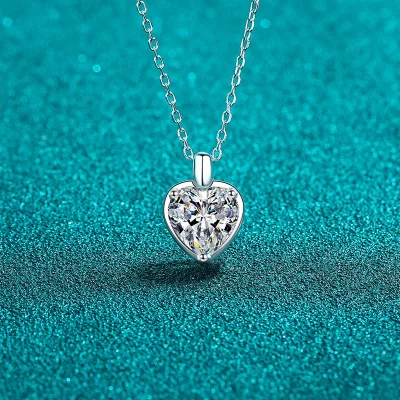 2 Carat Moissanite 925 Sterling Silver Heart Shape Necklace - Silver