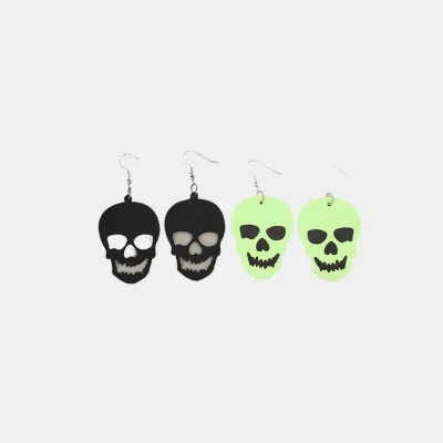 2 Piece PU Leather Skull Dangle Earrings - Black