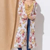 Floral Kimono Open Front Longline Cardigan - Burgundy Stripe