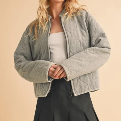 Zip Up Quilted Jacket - Gray