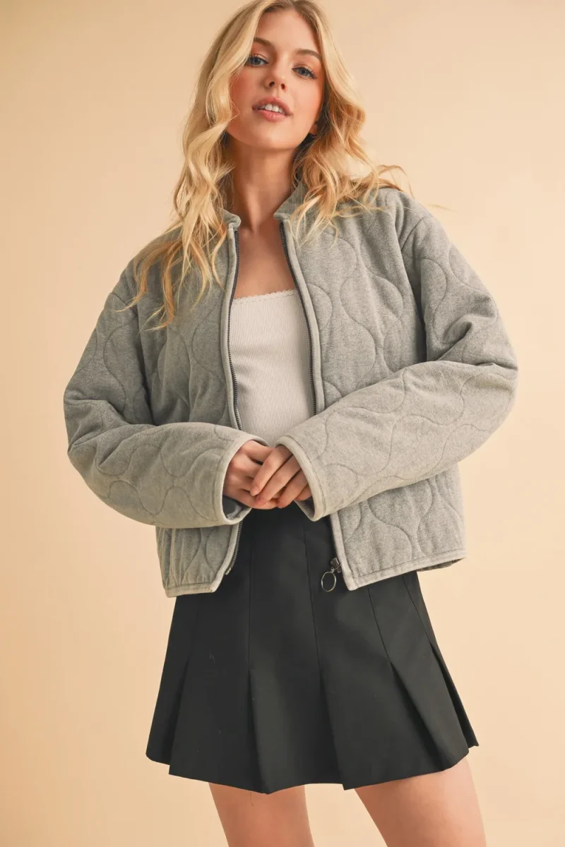 Zip Up Quilted Jacket - Gray