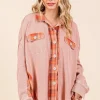 Mineral Washed Plaid Button Down Shacket - Rust
