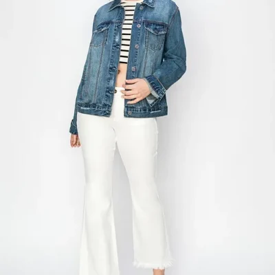 Full Size Distressed Button Up Jacket - Dark