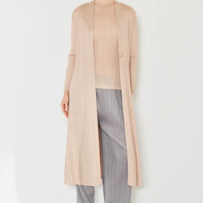 Pleated Long Sleeve Cardigan - Beige