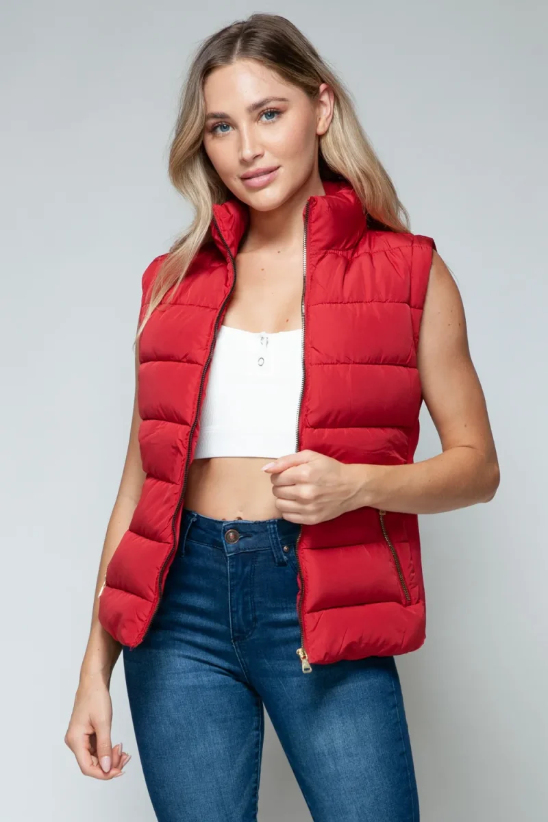 Zip Up Turtleneck Vest with Pockets - Red