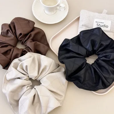 3-Piece PU Leather Elastic Hair Scrunchy - Multi
