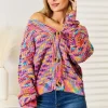 Woven Right V-Neck Long Sleeve Cardigan - Multicolor