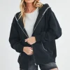 Contrast Trim Zip Up Hoodie Jacket - Black