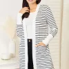 Striped Open Front Longline Cardigan - White
