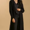 Umgee Full Size Lightweight Open Front Long Cardigan with Side Slit Plus Size - Black