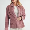 Side Slit Exposed Seam Button Up Corduroy Jacket - Dusty Pink