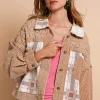 Corduroy Jacquard Patchwork Button Up Jacket - Teddy Bear Multicolor