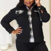 Plaid Collared Dropped Shoulder Jacket - Black