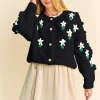 Floral Pattern Button Down Cardigan - Black