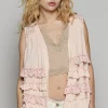 Ruffled Open Front Sleeveless Cardigan - Blush Pink