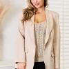 Shawl Collar Long Sleeve Blazer - Tan